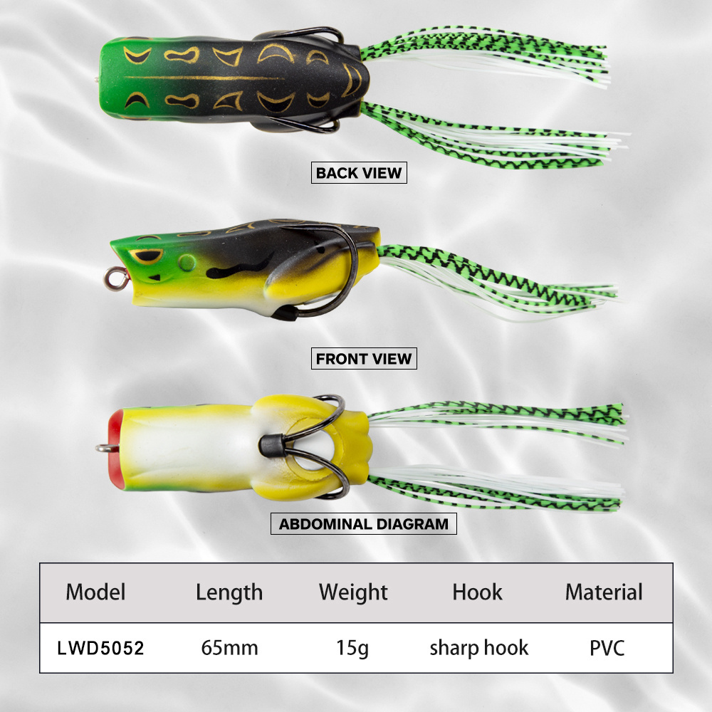 PVC Fishing Lure Pesca 65mm 15g Silicone Artificial Bait 3D Eyes Topwater Wobbler Flake Frog Rubber Snakehead