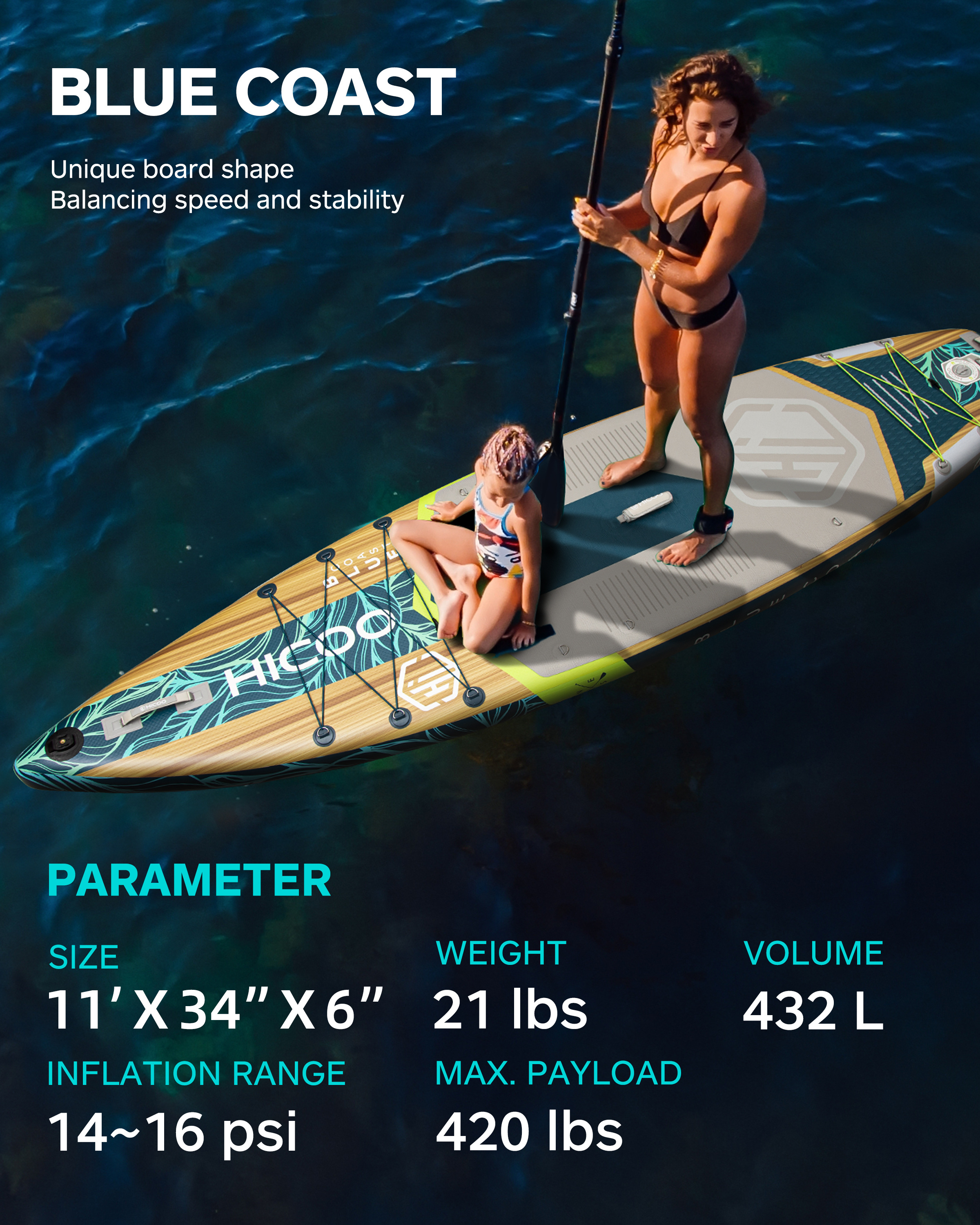 HICOO Widened Race Pro Stand Up Paddle Board OEM Wood Grain Inflatable SUP Board 11'6''*34