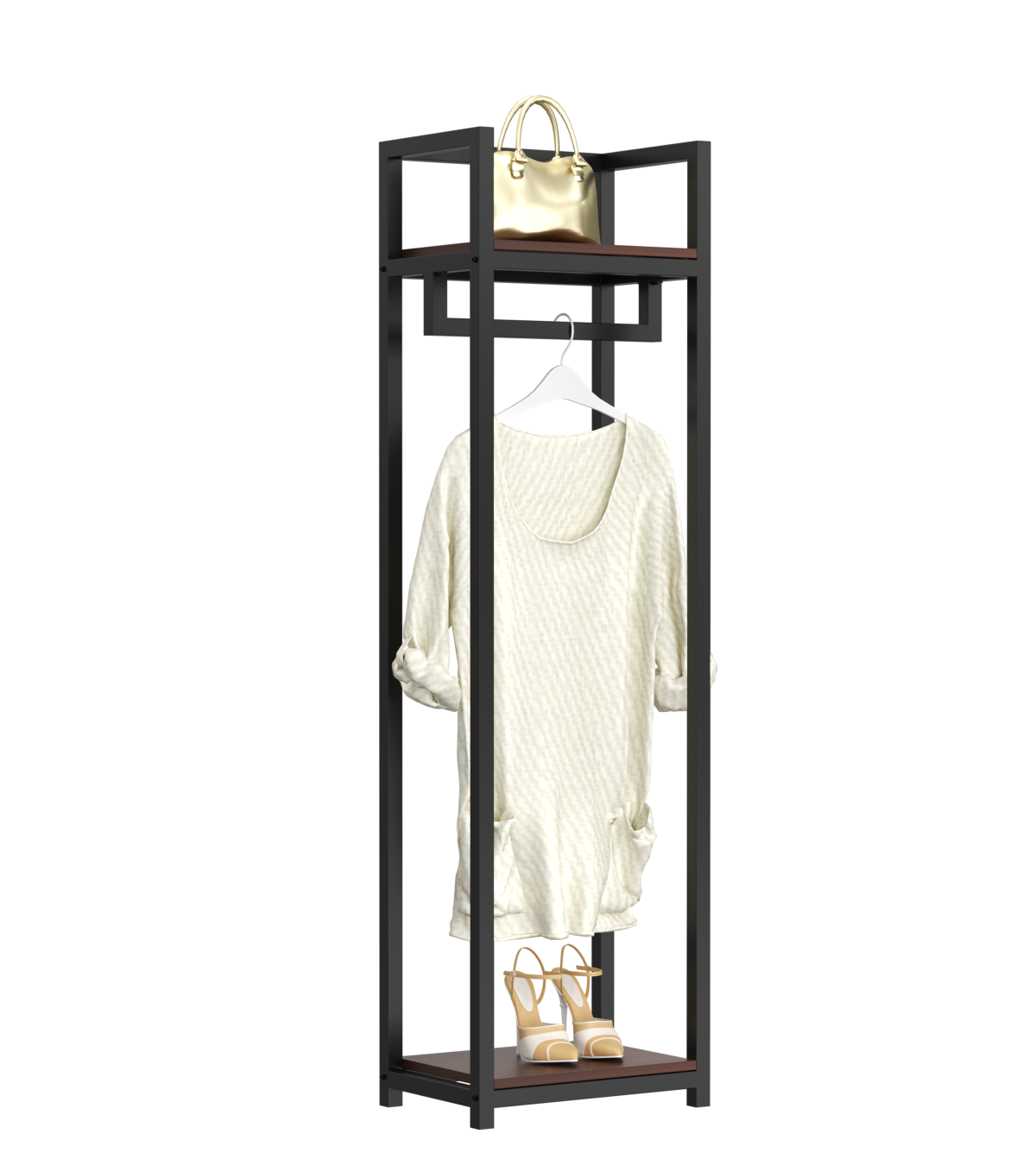 Retail Store Fixture Hanging Clothes Custom Shop Metal black Clothing Dress Display Rack Double Rod  display Rack For Clothes