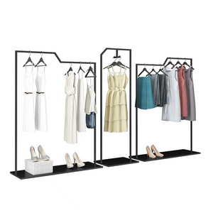 Retail Store Fixture Hanging Clothes Custom Shop Design Metal Gold Black Clothing Dress Display Rack