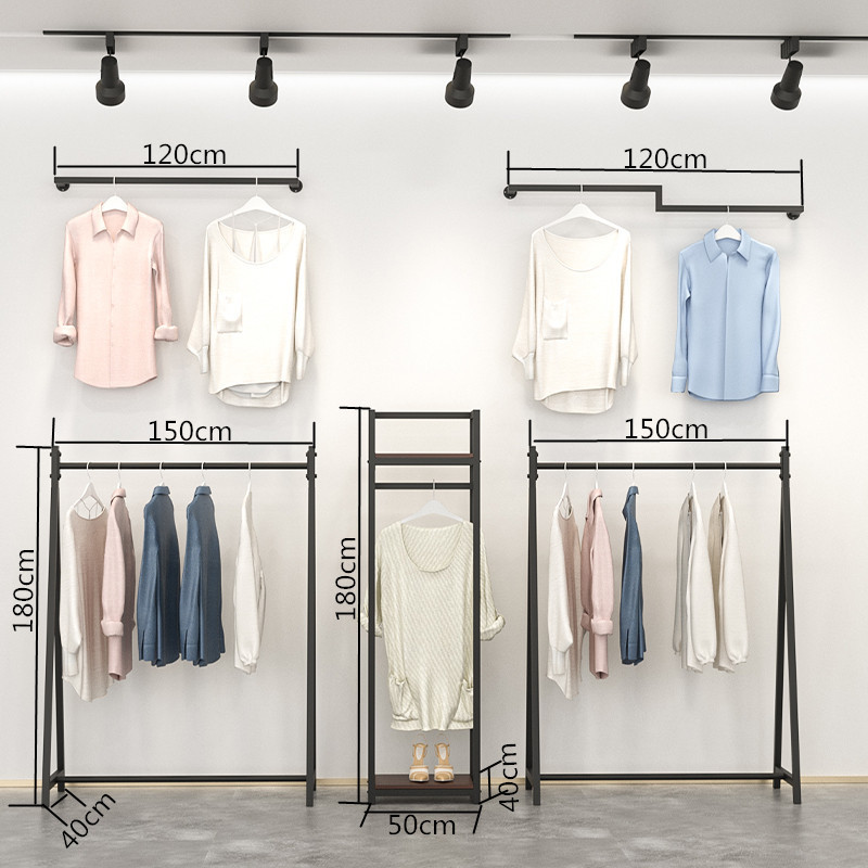 Retail Store Fixture Hanging Clothes Custom Shop Metal black Clothing Dress Display Rack Double Rod  display Rack For Clothes