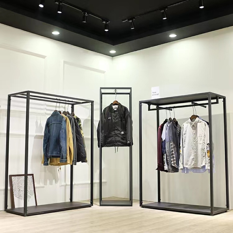 Retail Store Fixture Hanging Clothes Custom Shop Design Metal Gold Black Clothing Dress Display Rack