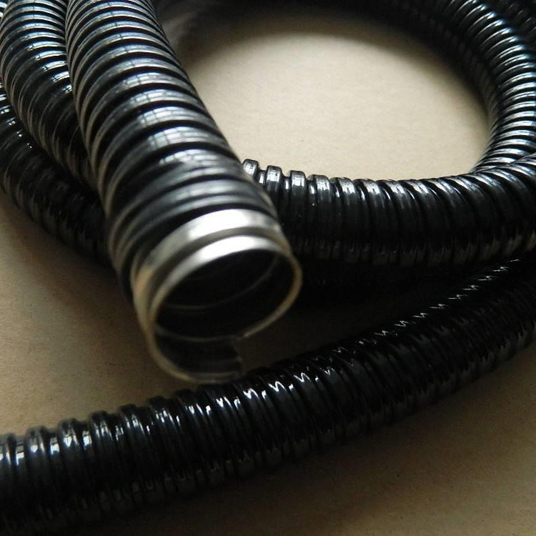 Flexible Flame Retardant Black Plastic Coated Metal Hose Threading Corrugated Pipe Cable Protective Sleeve