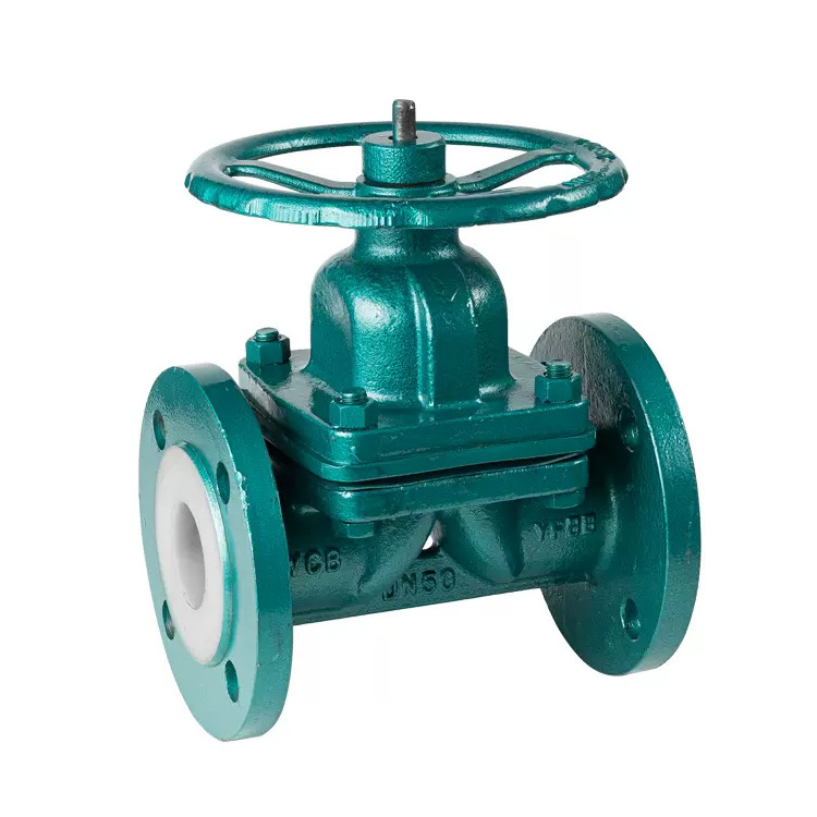 G41F46 PN16 Hand Wheel Manual Cast Steel Lined PTFE Straight Type Flange Rubber Diaphragm Valve