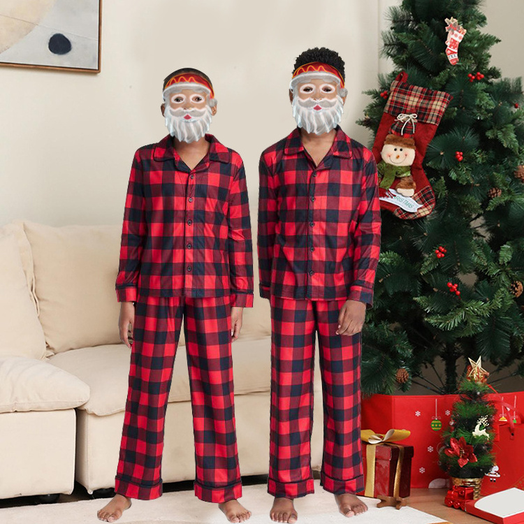 New Christmas Full Floral Print Long Pants Loungewear Kids Christmas Pyjamas Set Matching Christmas Pajamas For Family