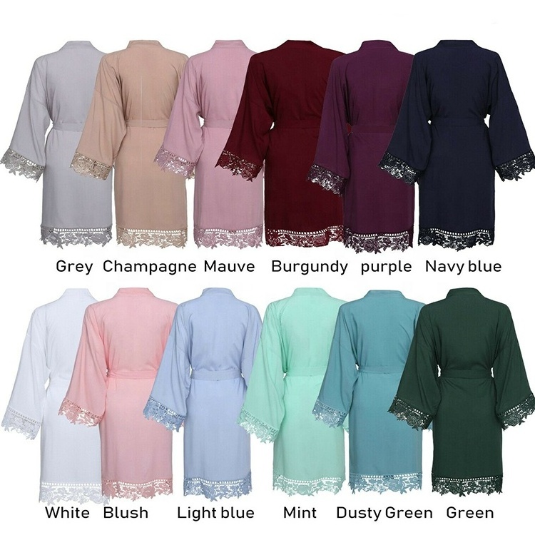 Wholesale Femme Robes High Quality Soft Cotton Rayon Bridesmaid Robes Lace Trim Women Wedding Kimono Sleep Night Cotton Robes