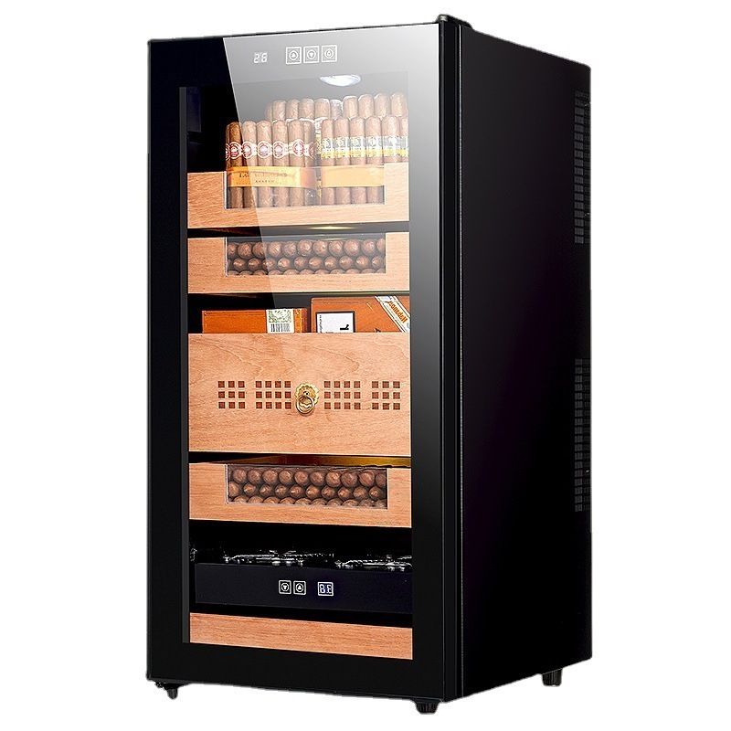 High Quality Cedar Wood & Stainless Steel Cigar Humidor Cabinet Temperature & Humidity Controlled