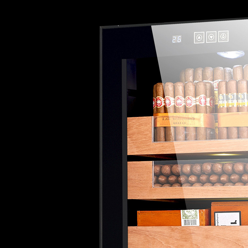 High Quality Cedar Wood & Stainless Steel Cigar Humidor Cabinet Temperature & Humidity Controlled