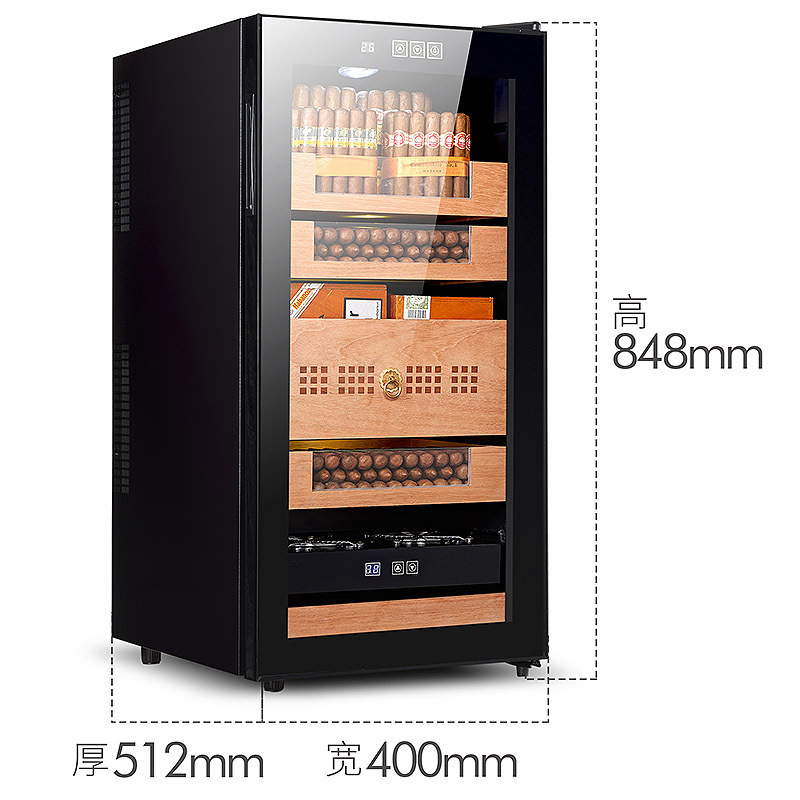 High Quality Cedar Wood & Stainless Steel Cigar Humidor Cabinet Temperature & Humidity Controlled