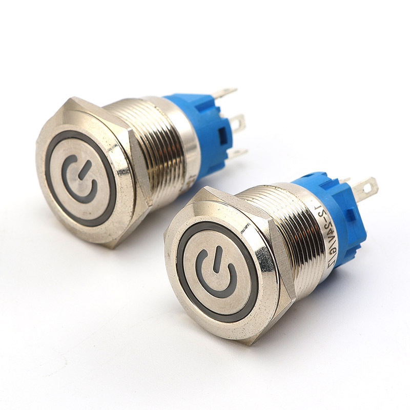 LED POWER ICON Momentary Push Button Switch with 50cm Computer Motherboard Wire 19mm 12v Blue Push on 3A CQC,CCC 250VAC