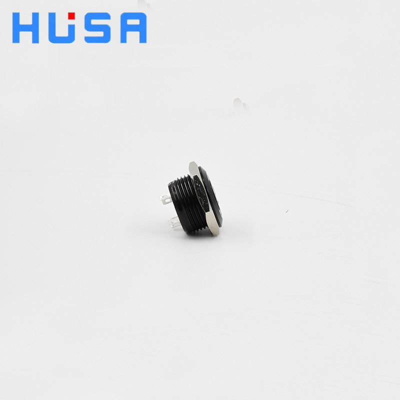 HUSA Factory Supply 16mm Illuminated 12v Ring&Power Light 1NO Black Housing 4 Pin Momentary Short Type Metal Push Button Switch