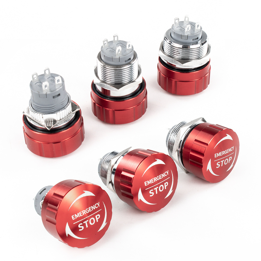 16/19/22mm Ultra Short Style IP65 waterproof Metal  Mushroom head emergency stop push button switch f Rotary reset NO NC