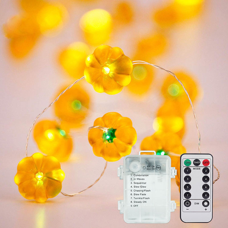 Battery Box And Remote Control 8 Functions Indoor Outdoor Decoration Pumpkin Shaped Copper Wire String Light