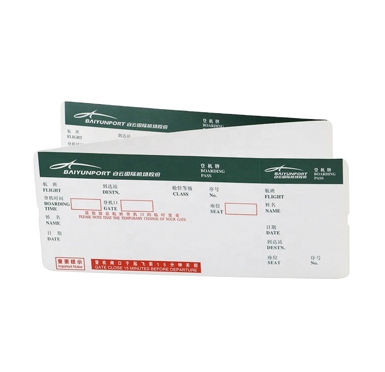 Factory Price Offset Printing High Quality Thermal Paper Boarding Pass Airline Ticket.