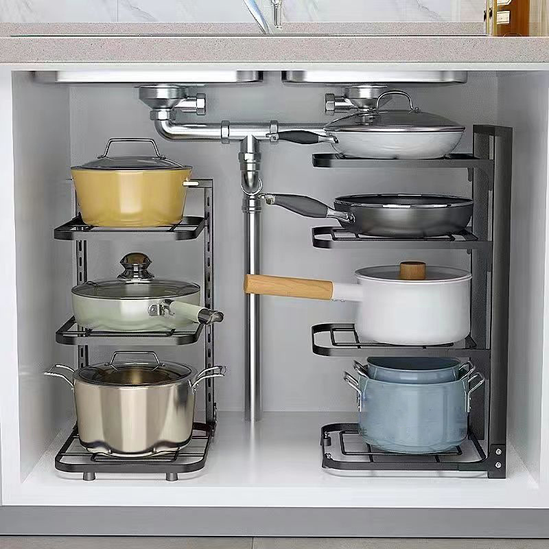 Kitchen stainless steel shelf storage rack lower sink multi-layer household cabinet storage pot rack