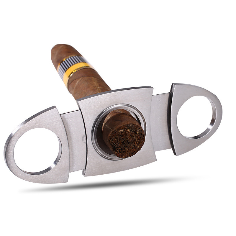 Custom cigar accessories metal durable double stainless steel sharp V cut cigar cutter