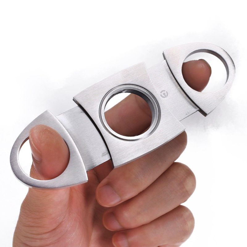 Custom cigar accessories metal durable double stainless steel sharp V cut cigar cutter