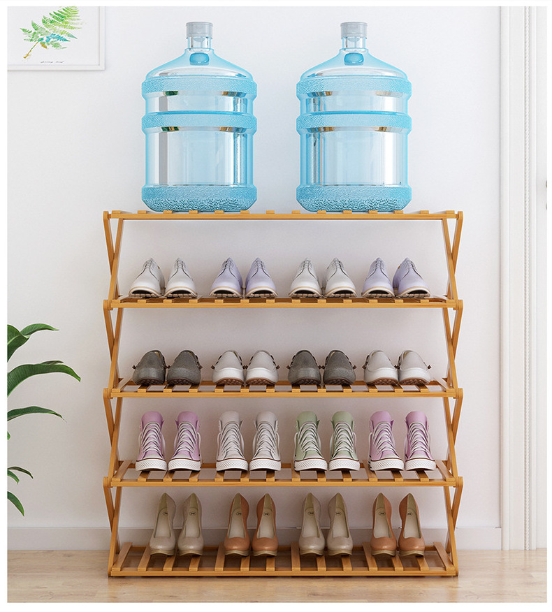 Durable using low price home eco-friendly natural bamboo modern shoes display rack shelf