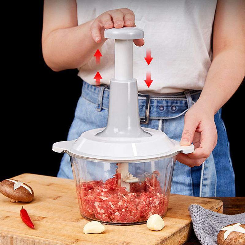 Manual household kitchen meat and vegetable multi-purpose push-type vegetable cutter meat grinder