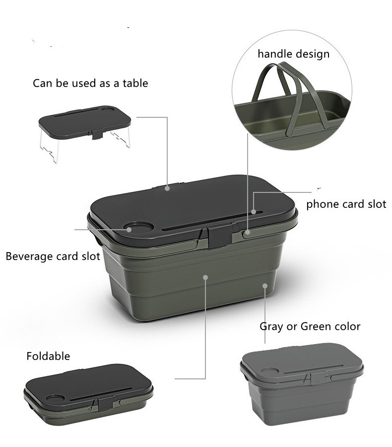 Outdoor Portable Plastic Foldable Camping Basket Collapsible Picnic Basket Set With Table Lip Handle