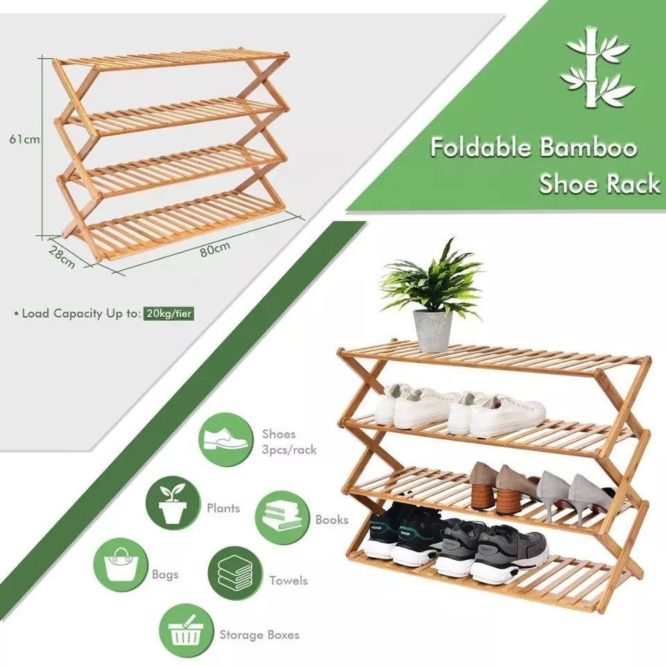 Durable using low price home eco-friendly natural bamboo modern shoes display rack shelf