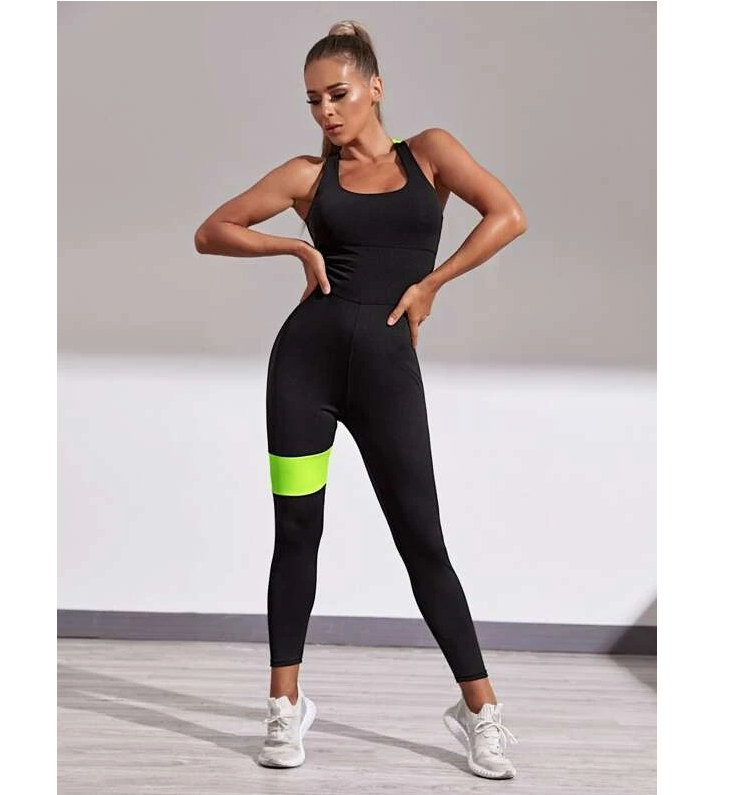 Wholesale Customize Active Wear Sexy Workout Clothes Patchwork One Piece Fitness Yoga Jumpsuit