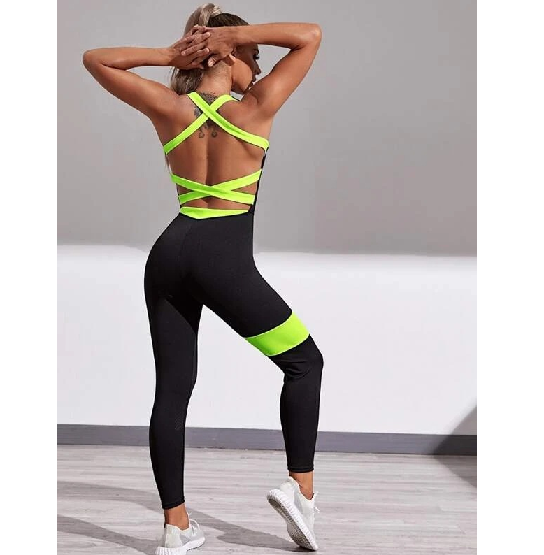 Wholesale Customize Active Wear Sexy Workout Clothes Patchwork One Piece Fitness Yoga Jumpsuit