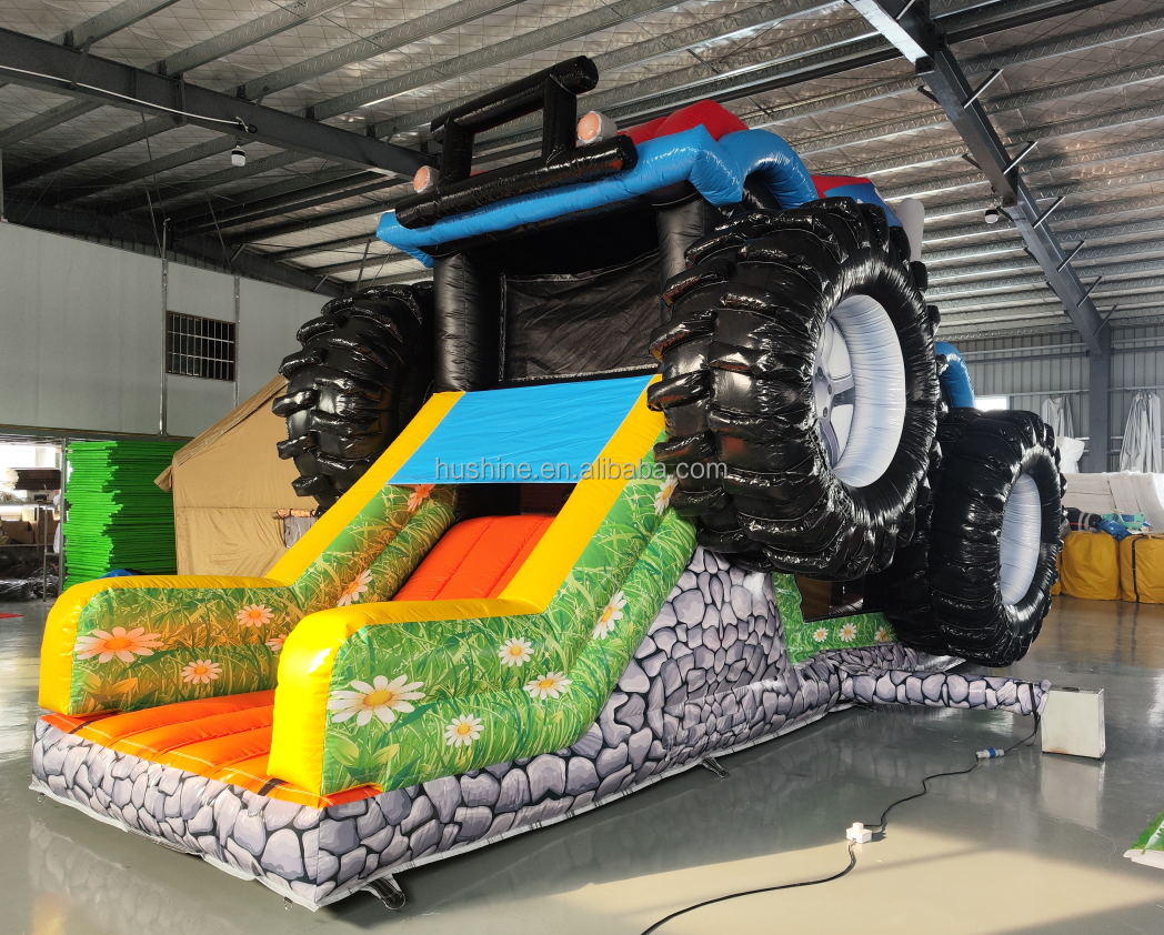 Commercial Inflatable Bouncy Castle Inflatable Monster Truck obstacle course combo With Slides monster truck bounce house