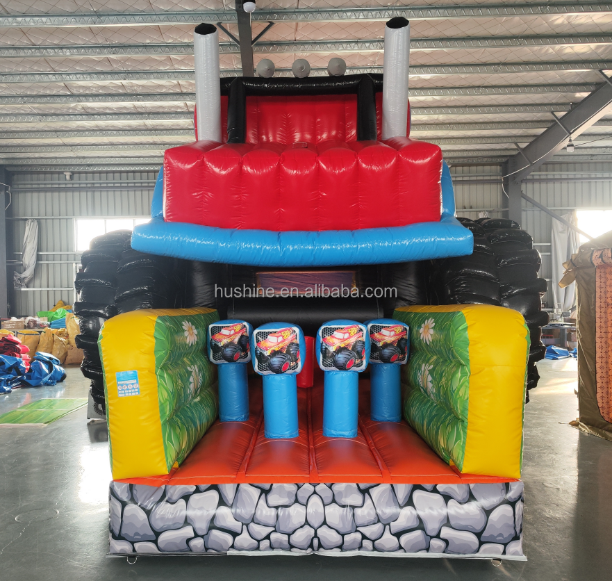 Commercial Inflatable Bouncy Castle Inflatable Monster Truck obstacle course combo With Slides monster truck bounce house