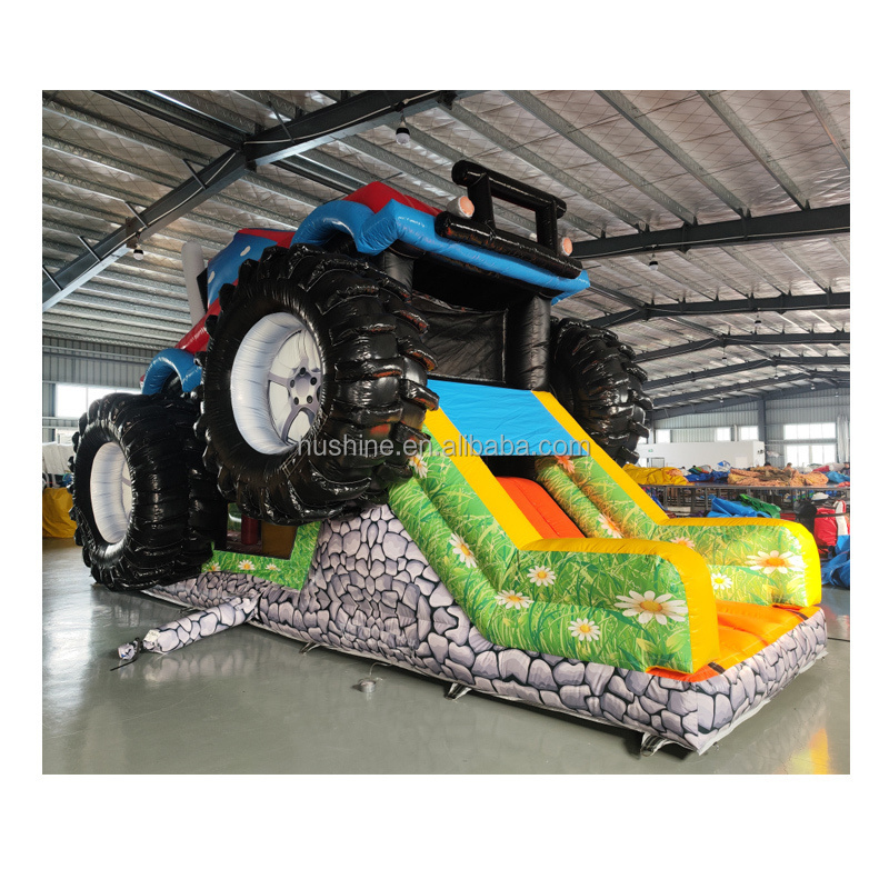 Commercial Inflatable Bouncy Castle Inflatable Monster Truck obstacle course combo With Slides monster truck bounce house