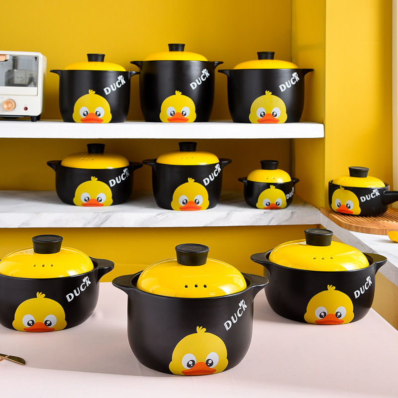 1.2L-8.5LLarge capacity pot cartoon duck ceramic clay casserole set yellow kitchen cookware sets ceramic pots with lids