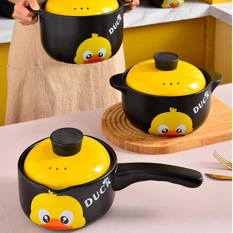 1.2L-8.5LLarge capacity pot cartoon duck ceramic clay casserole set yellow kitchen cookware sets ceramic pots with lids