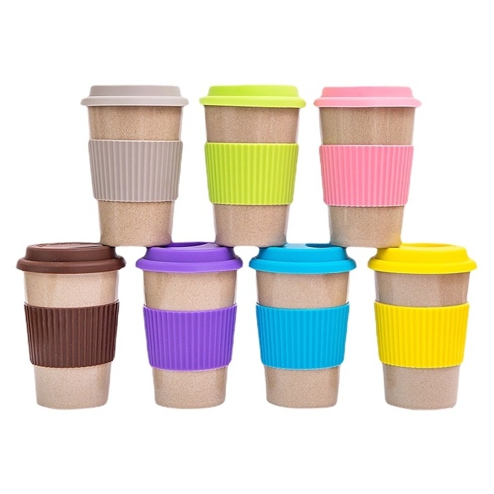 Reusable eco friendly and BPA free  sublimation rice husk fiber coffee cup with lid