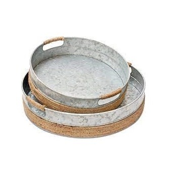 Rounded Metal Galvanized Serving Tray Set Standard Finishing Metal Tray Casual Theme Design Food Serving Tray