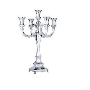 Silver Finished Tealight Holder Five Arms Candelabra Candle Holders Crystal Votive Candle Stand Tea Light Candlestick Candle