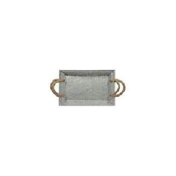 Square Shape Rope Handle Galvanized Serving Tray Home Hotel Serving Usage Galvanized Metal Decorative Tray