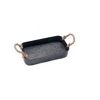 Square Shape Rope Handle Galvanized Serving Tray Home Hotel Serving Usage Galvanized Metal Decorative Tray