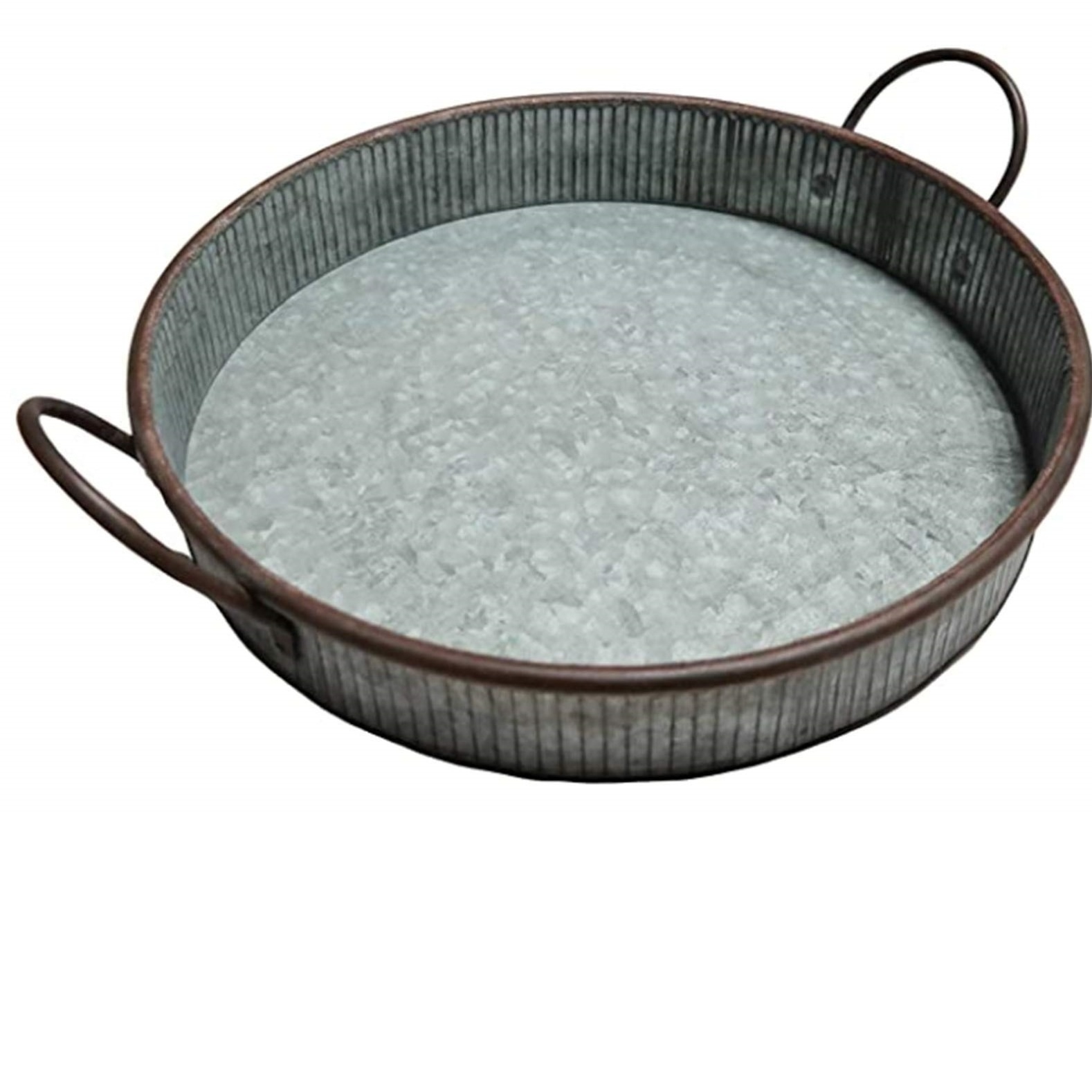 Square Shape Rope Handle Galvanized Serving Tray Home Hotel Serving Usage Galvanized Metal Decorative Tray