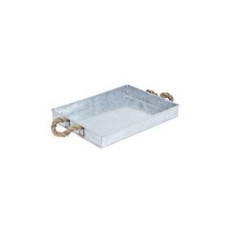 Square Shape Rope Handle Galvanized Serving Tray Home Hotel Serving Usage Galvanized Metal Decorative Tray