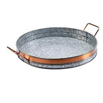 Rounded Metal Galvanized Serving Tray Set Standard Finishing Metal Tray Casual Theme Design Food Serving Tray