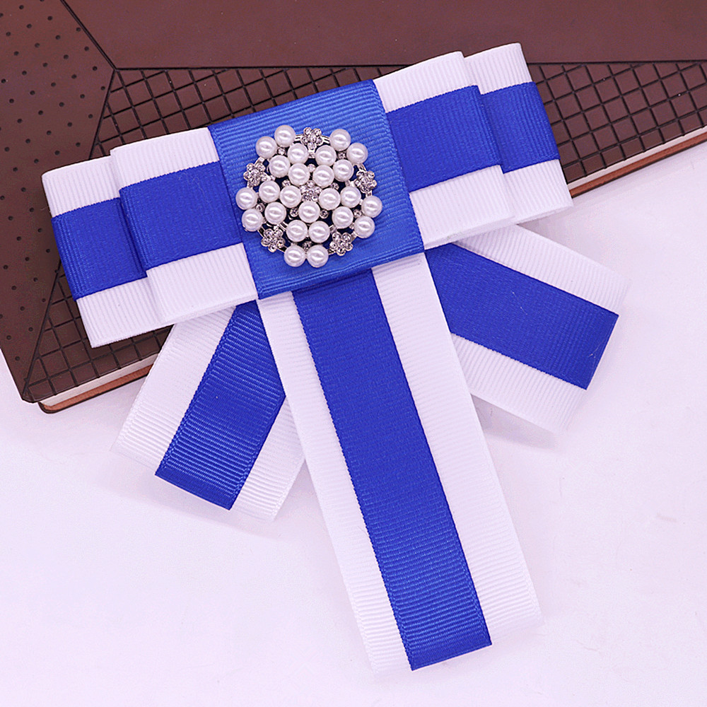 New Chic Blue And White Accent Satin Ribbon Making Sorority ZPB Inspired Zeta Phi Beta Layered Bow Tie Pin Brooch