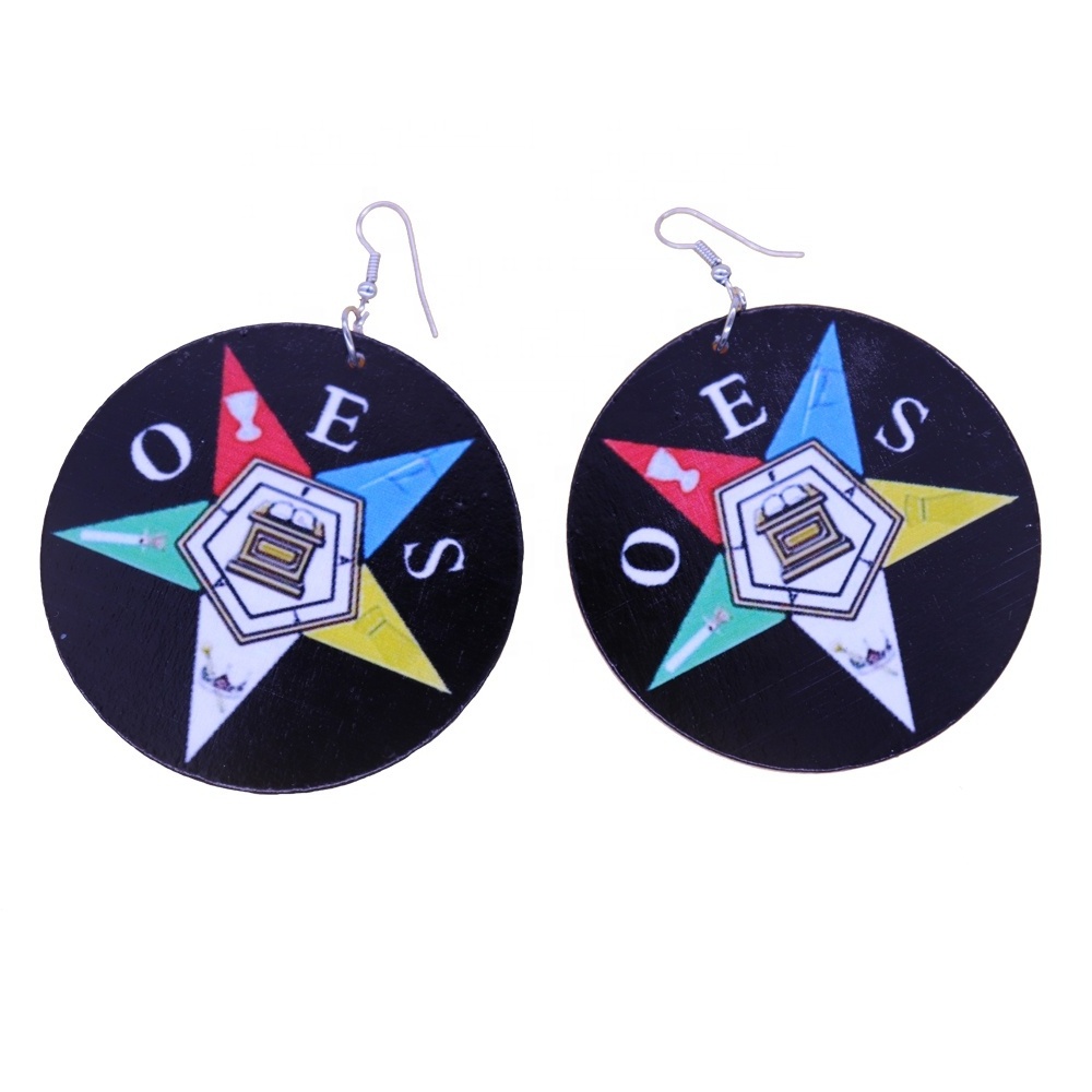 HUSURU jewelry custom greek letter OES earring Inspired Sister sorority Order of the Eastern Star wooden earrings