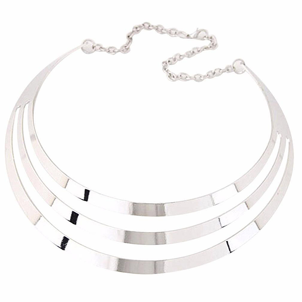 N1102544 Silver Chain Stainless Steel Circle Choker Torque Statement Collar Necklace For Women