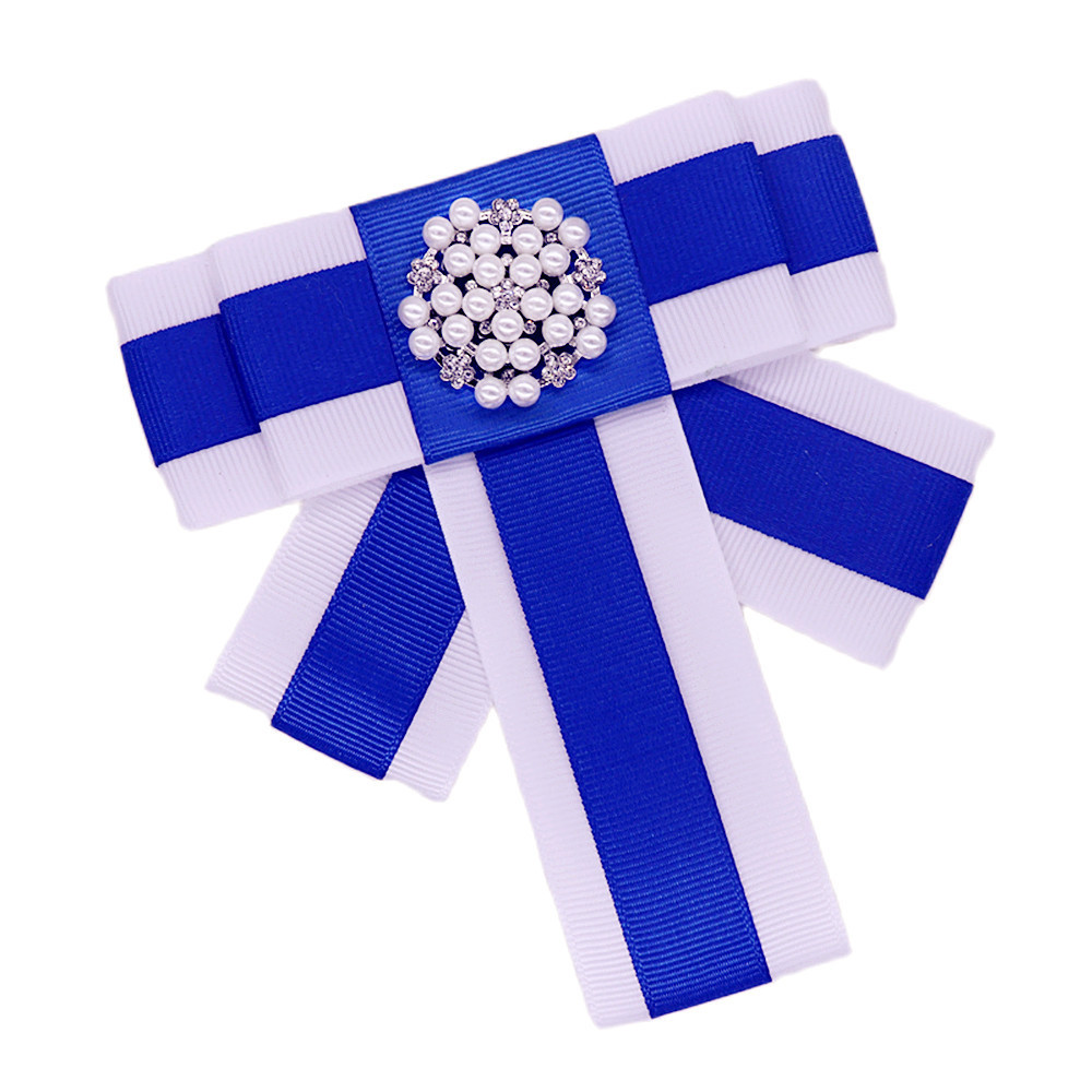 New Chic Blue And White Accent Satin Ribbon Making Sorority ZPB Inspired Zeta Phi Beta Layered Bow Tie Pin Brooch