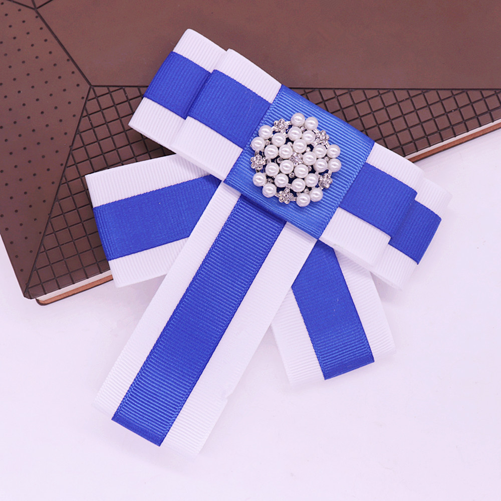 New Chic Blue And White Accent Satin Ribbon Making Sorority ZPB Inspired Zeta Phi Beta Layered Bow Tie Pin Brooch