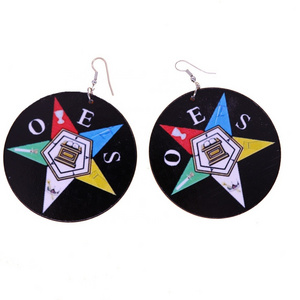 HUSURU jewelry custom greek letter OES earring Inspired Sister sorority Order of the Eastern Star wooden earrings