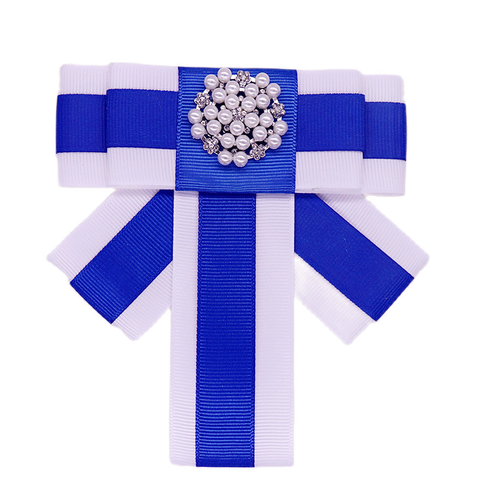 New Chic Blue And White Accent Satin Ribbon Making Sorority ZPB Inspired Zeta Phi Beta Layered Bow Tie Pin Brooch