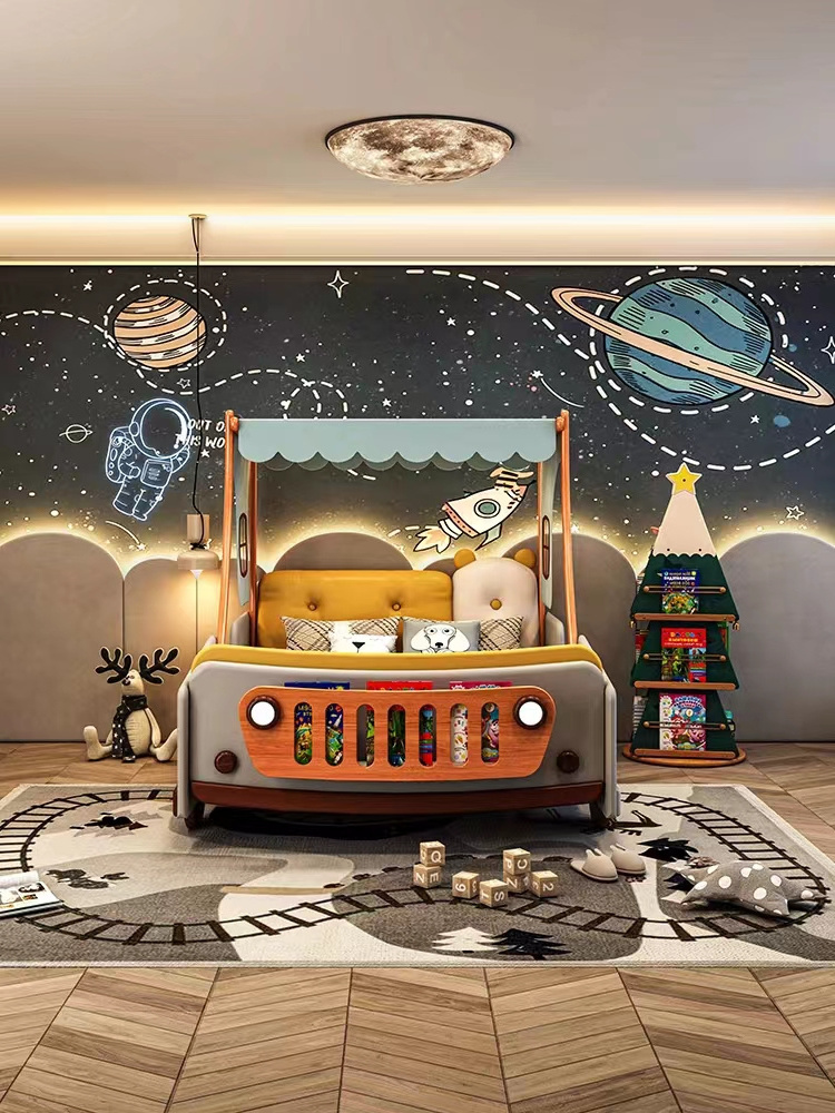 Luxury Off-Road Sports Car Bed for Boys Solid Wood Children's Bedroom Furniture for School or Modern Use No Packing Included