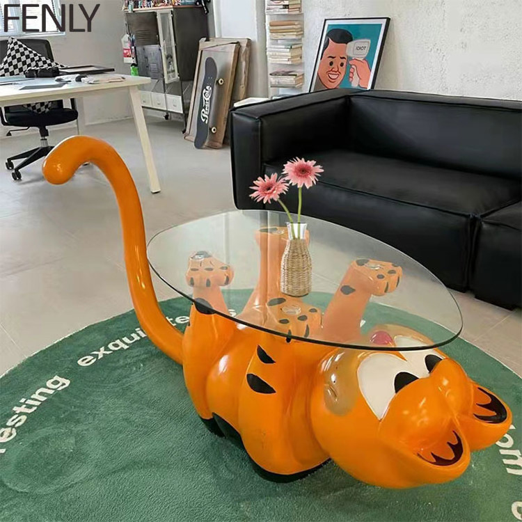 Modern Designer Garfield Coffee Table Luxury Glassfiber Living Room Furniture with Lucky Cat Wooden Table for Home or Bar Use