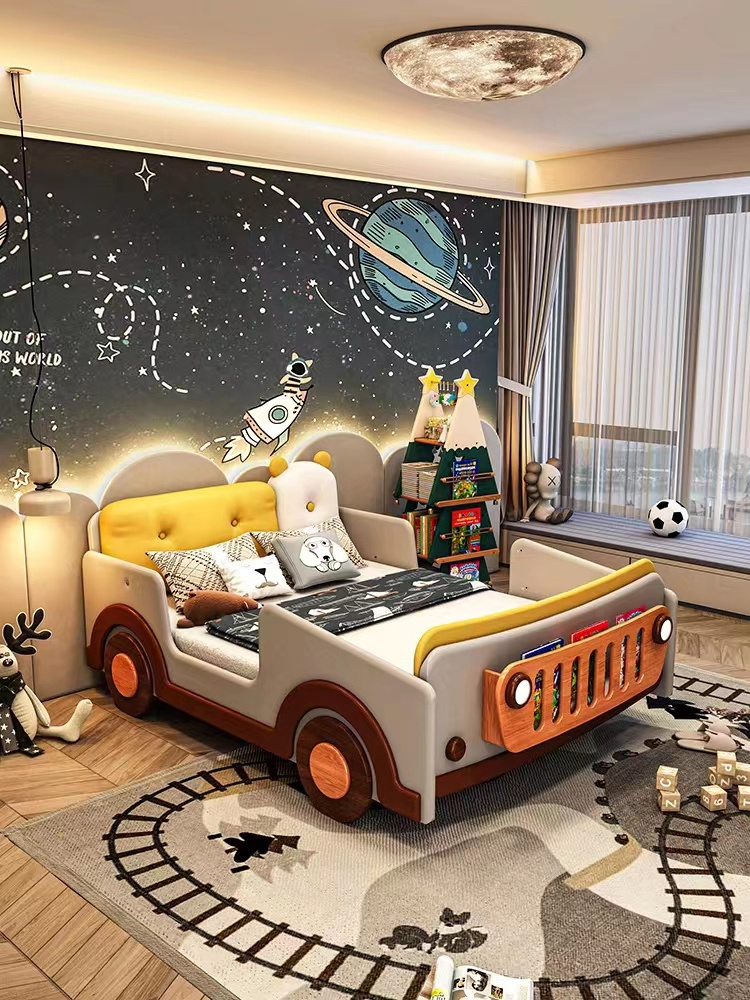 Luxury Off-Road Sports Car Bed for Boys Solid Wood Children's Bedroom Furniture for School or Modern Use No Packing Included